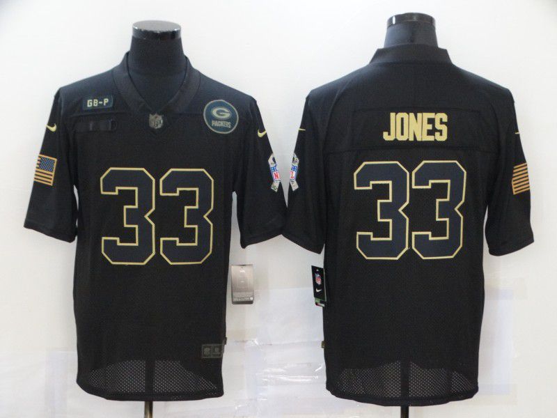 Men Green Bay Packers 33 Jones Black gold lettering 2020 Nike NFL Jersey